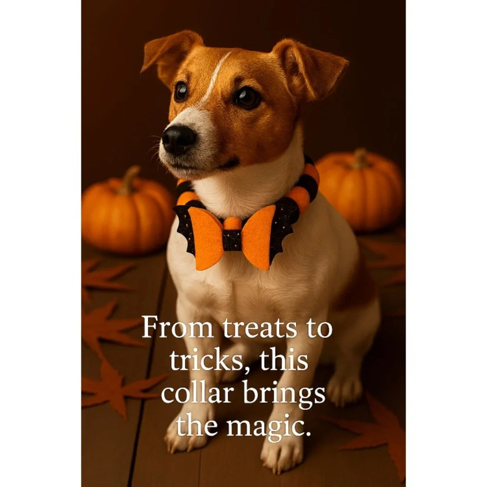 Halloween Pet Collar – Bat Bow for Cats & Dogs, Adjustable Fit Orange/Black